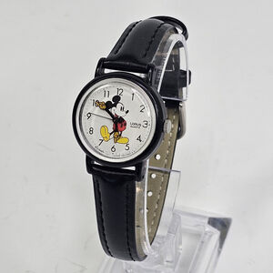 Lorus Black Mickey Mouse Watch Unisex Vintage Disney Working, Clean